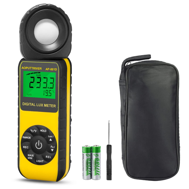 Light Meters 881D Digital Illuminance Meter Ambient Temperature Measurer with Range up to 400,000 Lux Luxmeter, Rotatable Head for 270 Degrees, Display 3999, Data Hold, Back Light, Data storag AP881D(0.01~400,000 Lux)