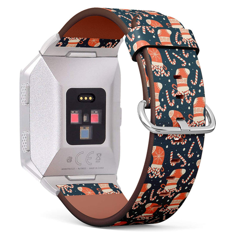 Compatible with Fitbit Ionic Leather Watch Wrist Band Strap Bracelet with Stainless Steel Clasp and Adapters (Holiday Christmas Socks)