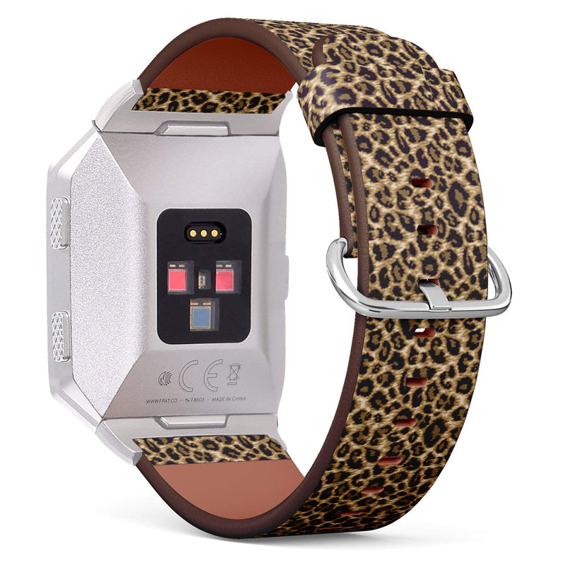 Compatible with Fitbit Ionic Leather Watch Wrist Band Strap Bracelet with Stainless Steel Clasp and Adapters (Leopard Skin)