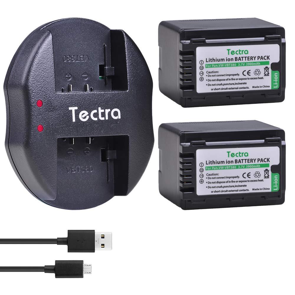 Tectra 2-Pack VW-VBT380 Batteries and USB Dual Charger for Panasonic HC-V800K, HC-VX1K, HC-WXF1K, HCV510, HCV520, HC-V550, HCV710, HC-V720, HC-V750, HC-V770, HC-VX870, HC-VX981, HCW580, HC-WXF991