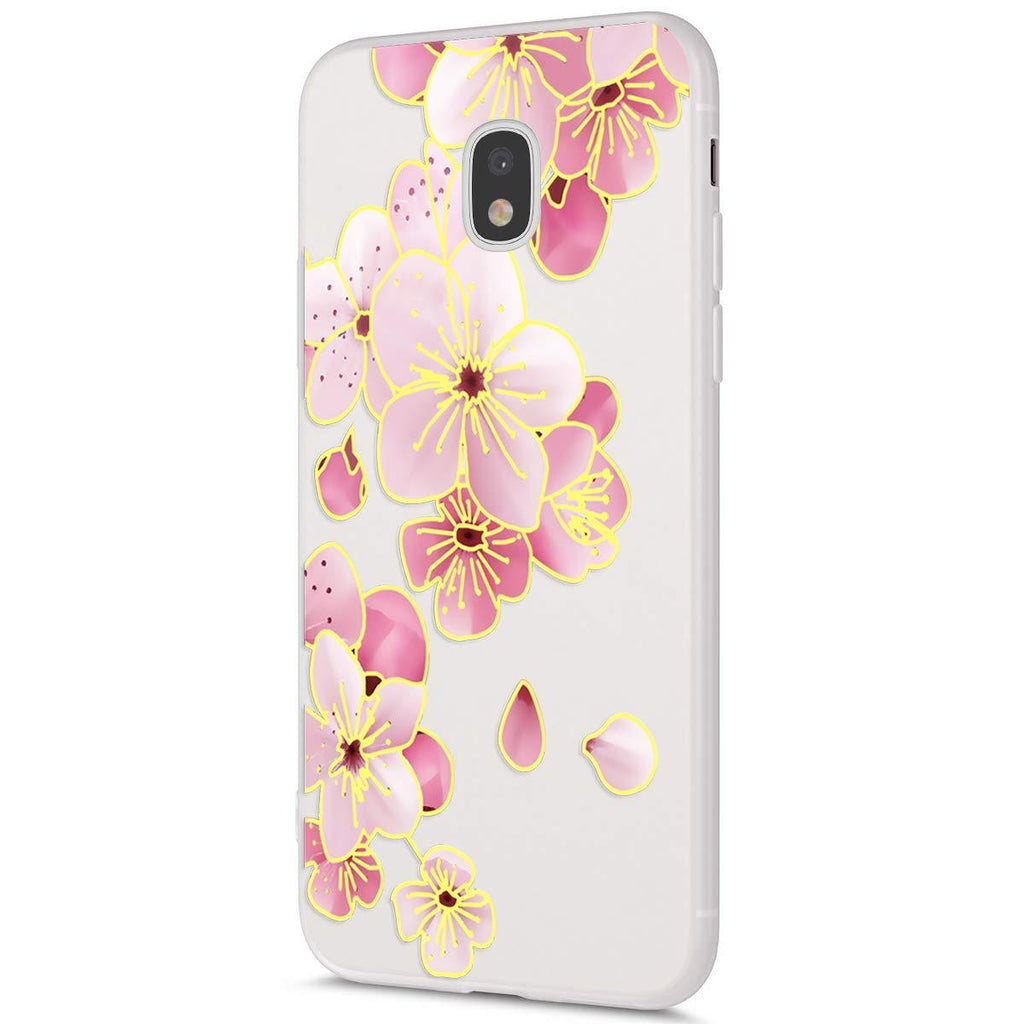 Galaxy J3 2018 Case,Thin Scrub Embossed Painting Plastic Soft TPU Silicone Rubber Bumper Protective Clear Case for Samsung Galaxy J3 Orbit/J3 Achieve/J3 Express Prime/J3 Star,Peach Blossom Peach Blossom