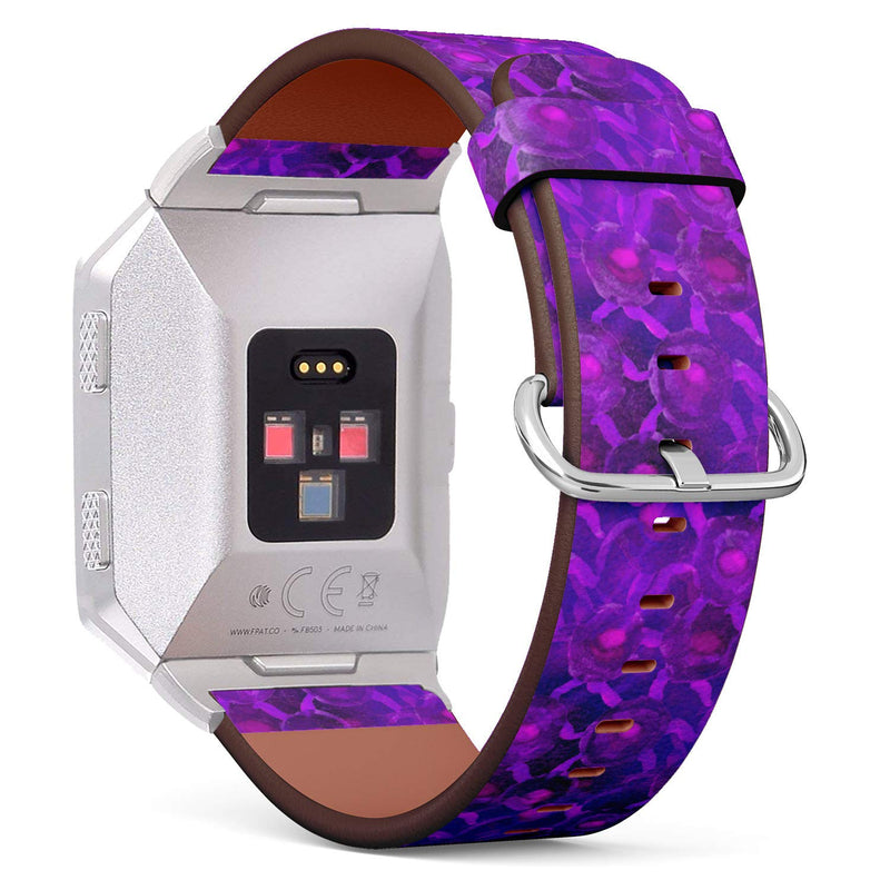 Compatible with Fitbit Ionic Leather Watch Wrist Band Strap Bracelet with Stainless Steel Clasp and Adapters (Sunlighting Purple Watercolor)
