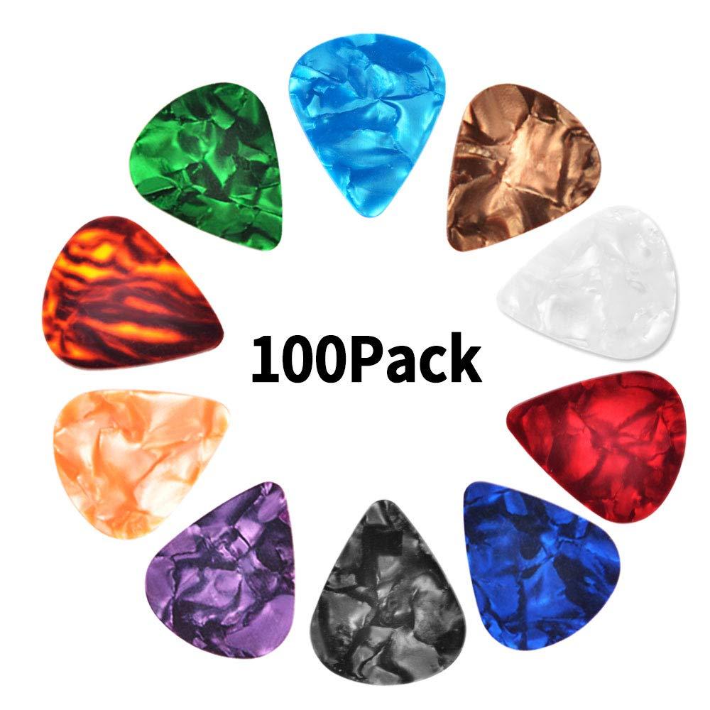 Haneye 100 Pcs Guitar Picks Variety,Colroful Premium Celluloid Picks for Acoustic Electric Guitars Bass or Ukulele,with Different Sizes Contain Thin,Medium & Thick Gauges
