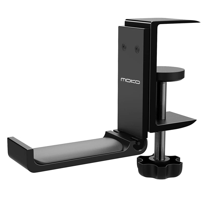 MoKo Headphone Stand, Universal Aluminum Headphone Foldable Hanger Adjustable Headset Stand Clamp Mount Desk Hook Holder for All Headphone Sizes, Sennheiser, Audio-Technica, PS5 Gaming Headset- Black