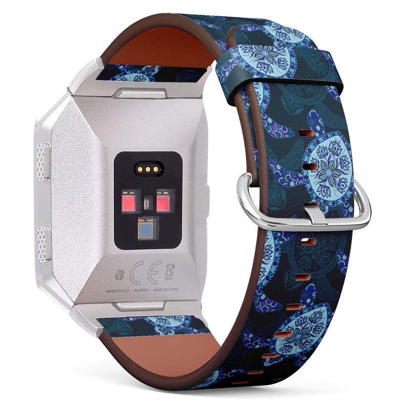 Compatible with Fitbit Ionic Leather Watch Wrist Band Strap Bracelet with Stainless Steel Clasp and Adapters (Turtles Can Be)