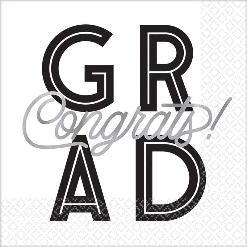 Silver Grad Grid Stamped Paper Napkins - 16pc