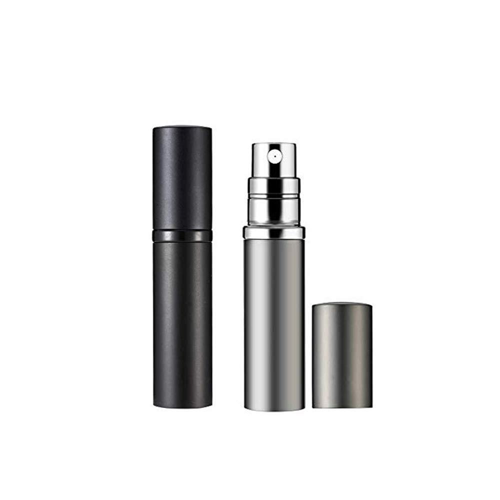 Yeejok Refillable Perfume Bottle Atomizer for Travel, Portable Easy Refillable 5ml Perfume Spray Pump Bottle for Men and Women - Black and Silver Black & Silver