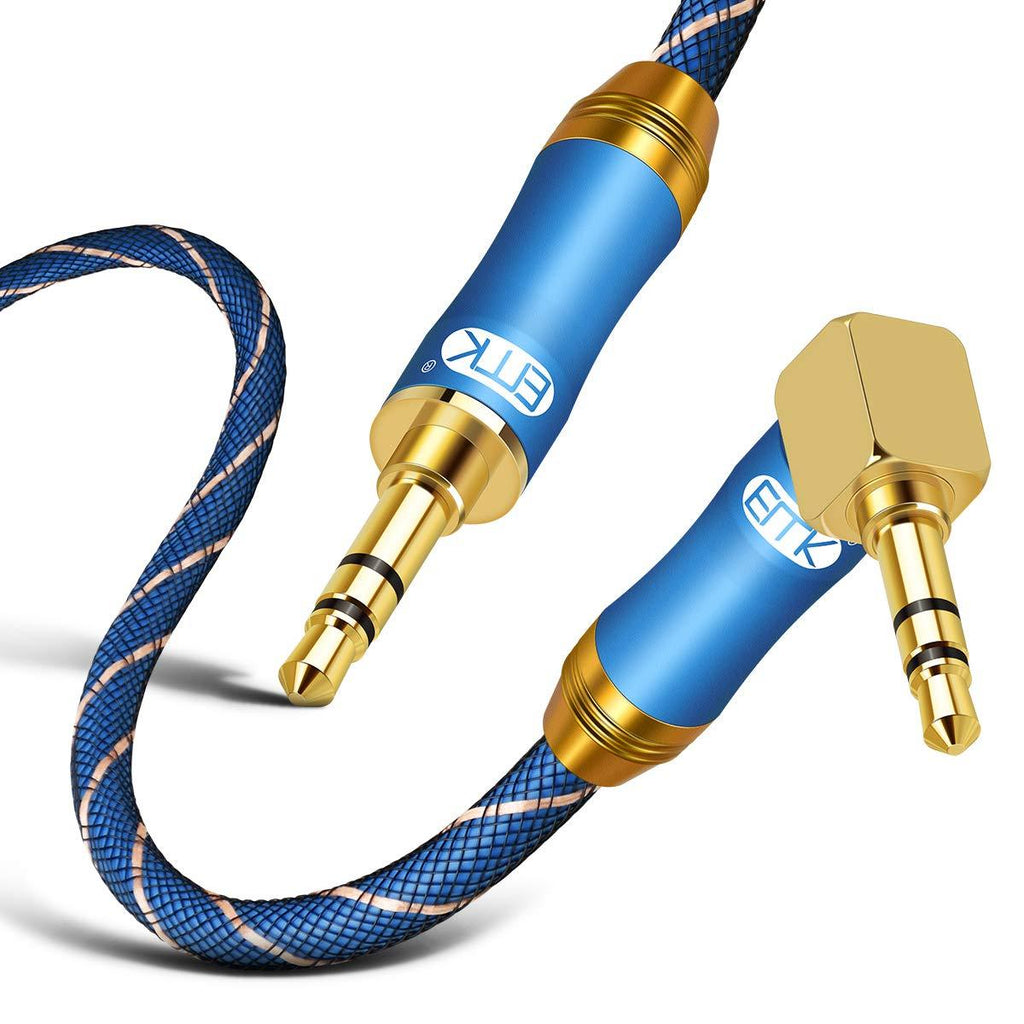 90 Degree Right Angle Aux Cable - [24K Gold-Plated,Sound Quality]EMK Audio Stereo Male to Male Cable for Laptop, Tablets, MP3 Players,Car/Home Aux Stereo, Speaker or More (16Ft/5Meters) 16Ft/5Meters