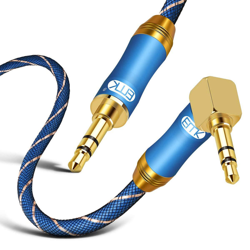 [AUSTRALIA] - 90 Degree Right Angle Aux Cable - [24K Gold-Plated,Sound Quality]EMK Audio Stereo Male to Male Cable for Laptop, Tablets, MP3 Players,Car/Home Aux Stereo, Speaker or More (16Ft/5Meters) 16Ft/5Meters 
