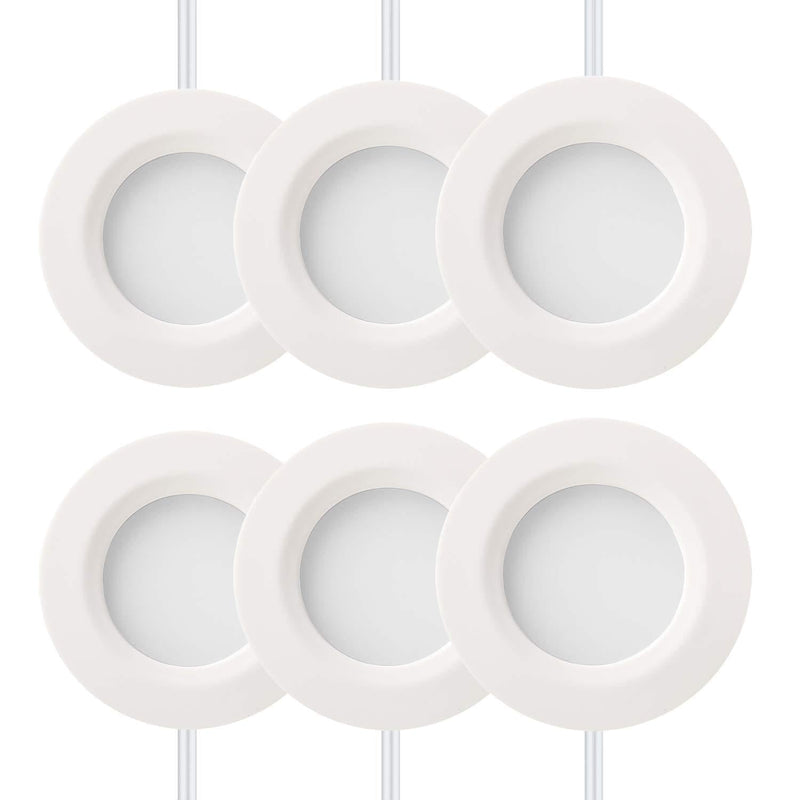 GetInLight Dimmable LED Puck Lights Kit, Recessed or Surface Mount Design, Soft White 3000K, 12V, 2W (12W Total, 60W Equivalent), White Finished, ETL Listed, (Pack of 6), IN-0102-6-WH 6-Pucks Kit