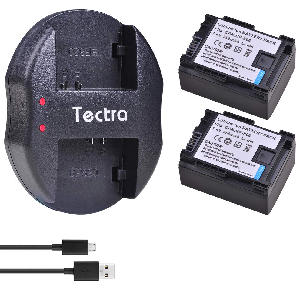 Tectra 2-Pack BP-808 Batteries and USB Dual Charger Kit for Canon BP-807, BP-808, BP-809 and Canon HFM400 HF100 M300 S100 S200 FS36 FS37 HF200 HFS11 HF100 HF20 HG21 FS406