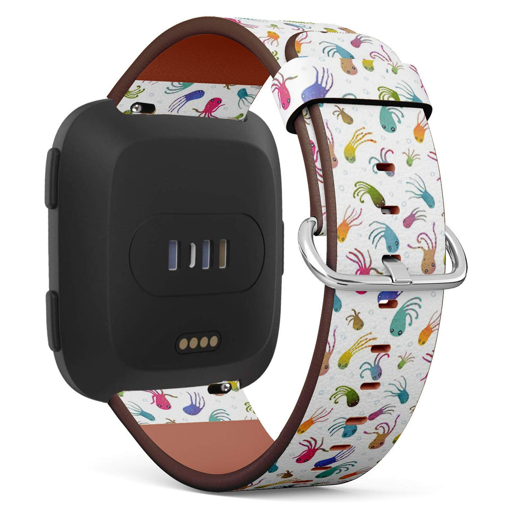 Compatible with Fitbit Versa, Versa 2, Versa Lite - Quick-Release Replacement Accessory Leather Band Strap Bracelet Wristbands (Colorful Kids Cartoon Octopus)