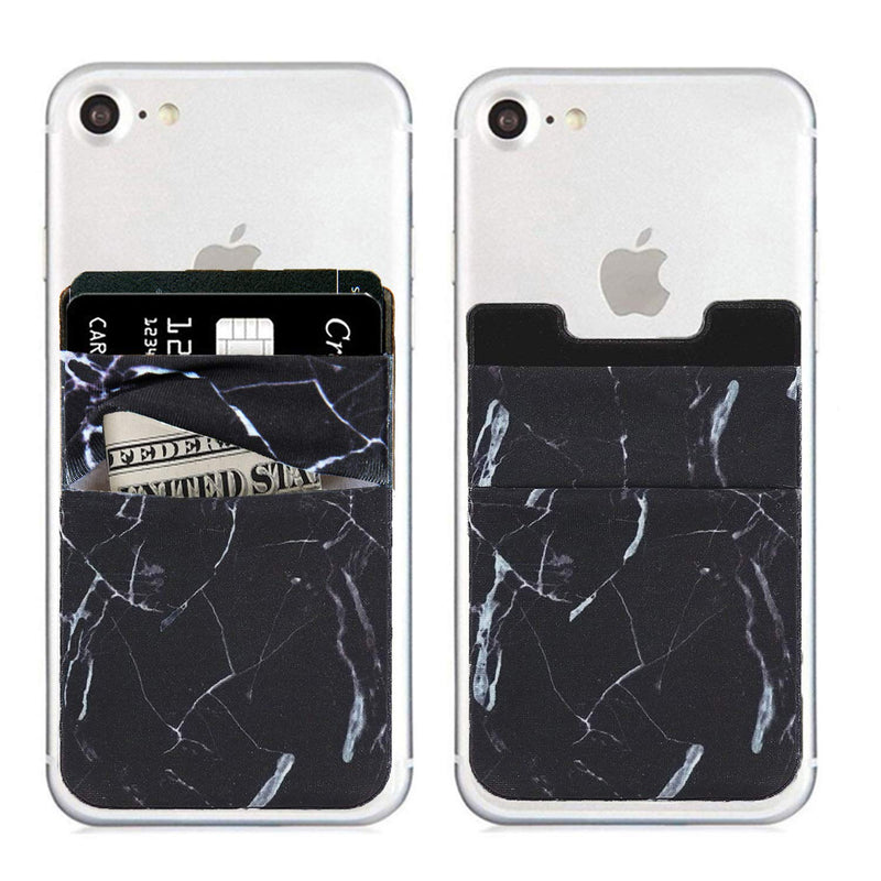 Marble Cell Phone Stick On Wallet Card Holder Phone Pocket iPhone,Android All Smartphones 2 Pack(Black) Black