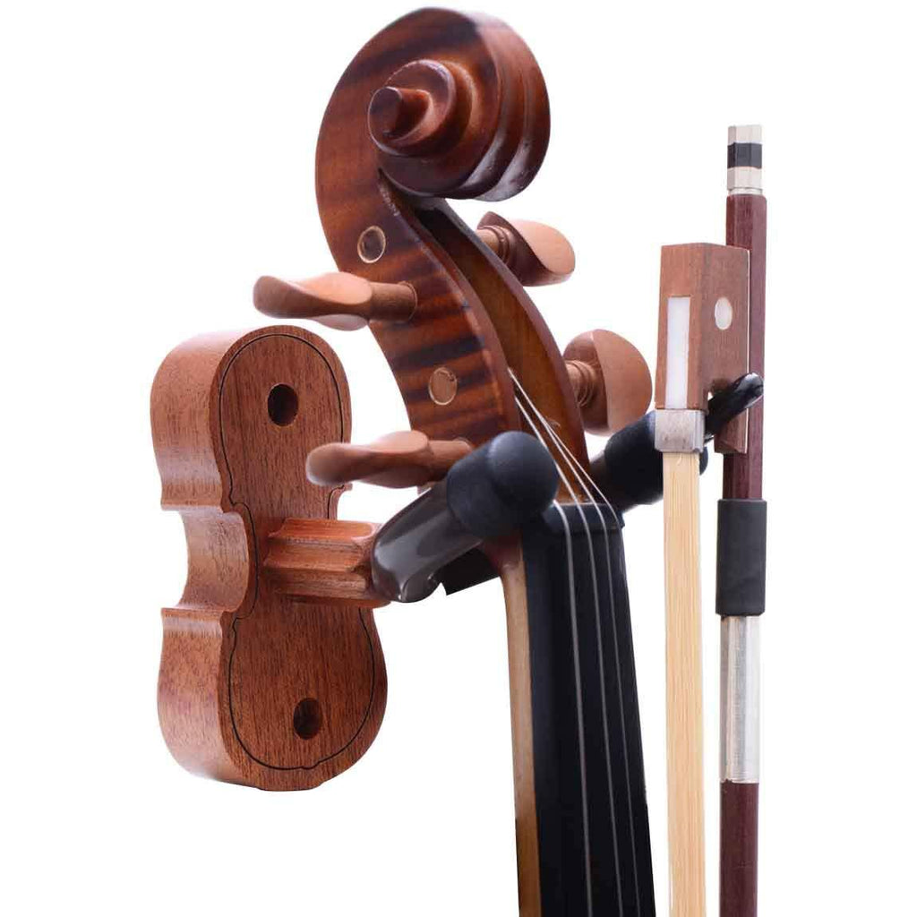 Violin Wall Mount Violin Hanger Hardwood Hangers Mahogany Violin holder with Violin Bow Hook