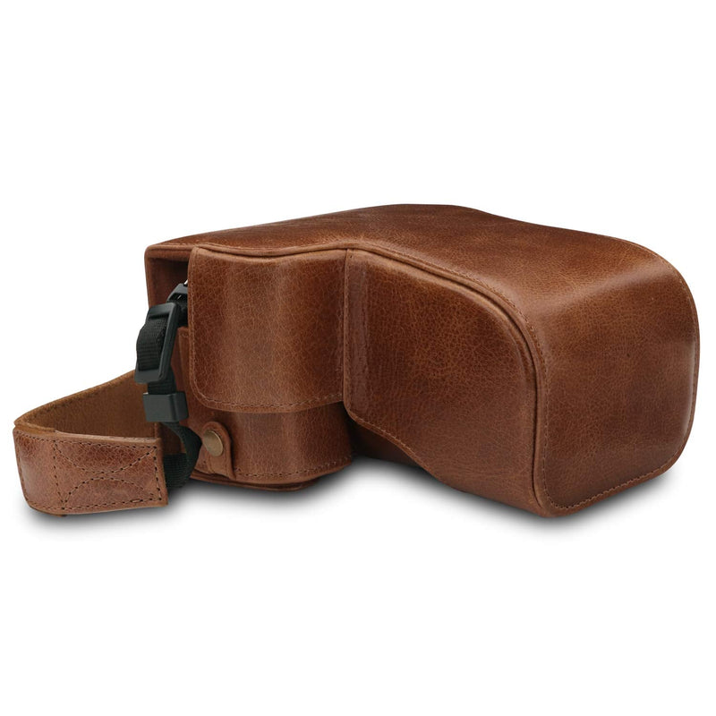 [AUSTRALIA] - MegaGear Ever Ready Genuine Leather Camera Case Compatible with Sony Alpha A6100, A6400 (18-135mm) Brown 