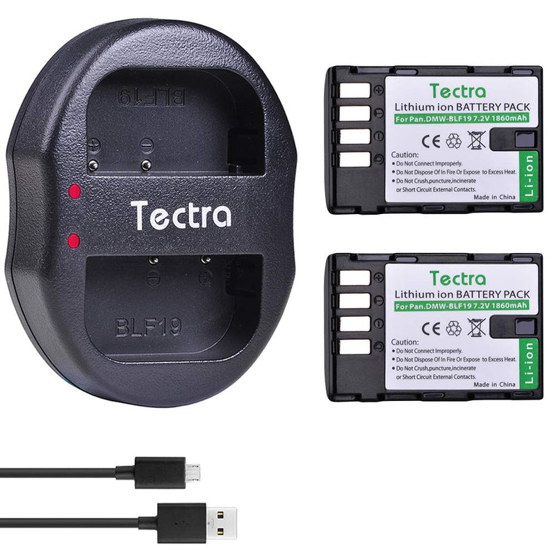 Tectra 2-Pack DMW-BLF19 DMW-BLF19E DMW-BLF19PP Battery and Dual USB Charger for Panasonic Lumix DC-G9 DMC-GH5 DMC-GH3 DMC-GH3A DMC-GH3H DMC-GH4 DMC-GH4H DC-GH5S Digital Camera