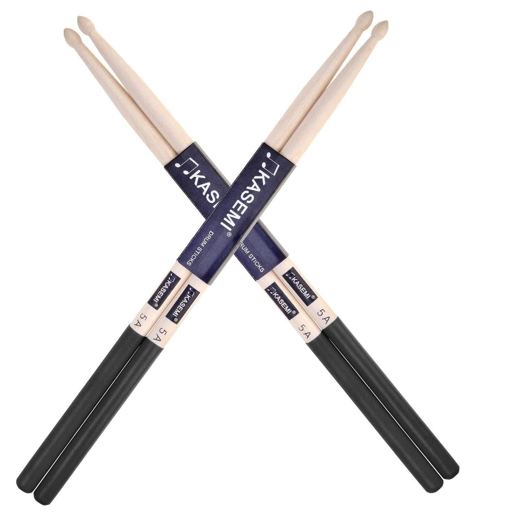 KASEMI Drum Sticks Non-Slip, 5A Wood Tip Drumstick (2 Pair) - Black