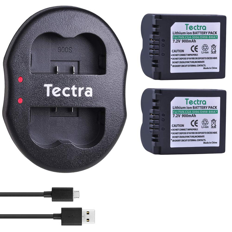 Tectra 2-Pack CGA-S006 DMW-BMA7 Battery and Dual USB Charger for Panasonic Lumix DMC-FZ7, DMC-FZ8, DMC-FZ18, DMC-FZ28, DMC-FZ30, DMC-FZ35, DMC-FZ38, DMC-FZ50 Digital Camera