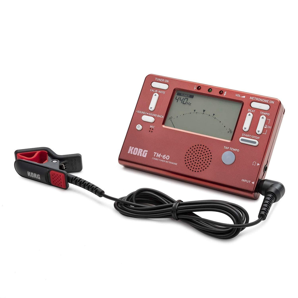 Korg TM-60 Tuner and Metronome Combo with Clip on Microphone (Red) Red