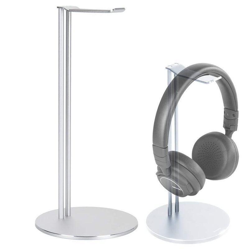 Headphones Stand, Aluminum Gaming Headset Hanger Holder Stand Displaying Two Support Rod Stand With Heavy Base For Table Desk Orgnizer (Silver 1Pack) Silver