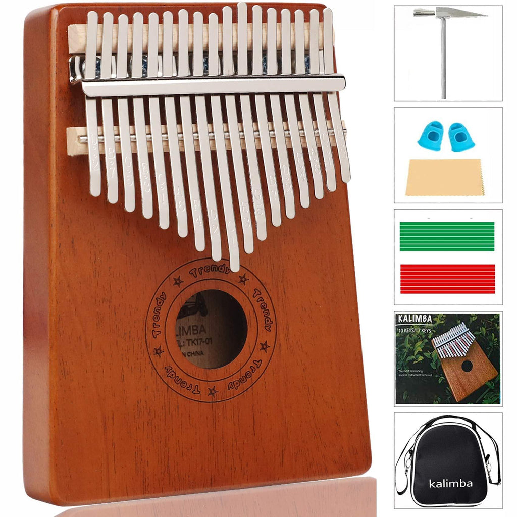 Kalimba 17 Keys Thumb Piano, Tune Hammer and Study Instruction, Portable Wood Finger Piano, Gift for Kids Adult Beginners Professional Music Instrument