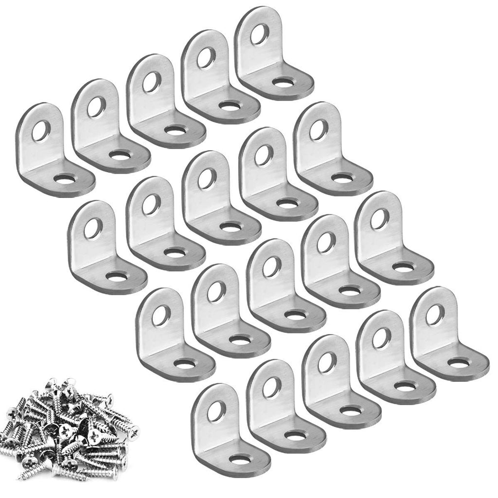 20 Pieces Stainless Stee L Bracket (0.78 x 0.78 inch，20 x 20 mm) Corner Braces Joint Right Angle Bracket Fastener L Shaped Corner Fastener Joints Support Bracket, 40 Pieces Screws Included