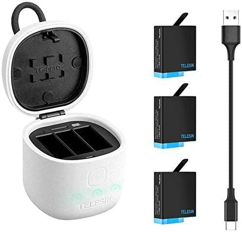 TELESIN allin Box Charger for gopro，gopro Multifunction Battery Kit，3-Channel LED USB Charger，Storage + Charging + SD Card Reader，for GoPro Hero 8 Black/Hero 7/Hero 6/5 (Charger+3pcs Batteries) Charger+3pcs Batteries