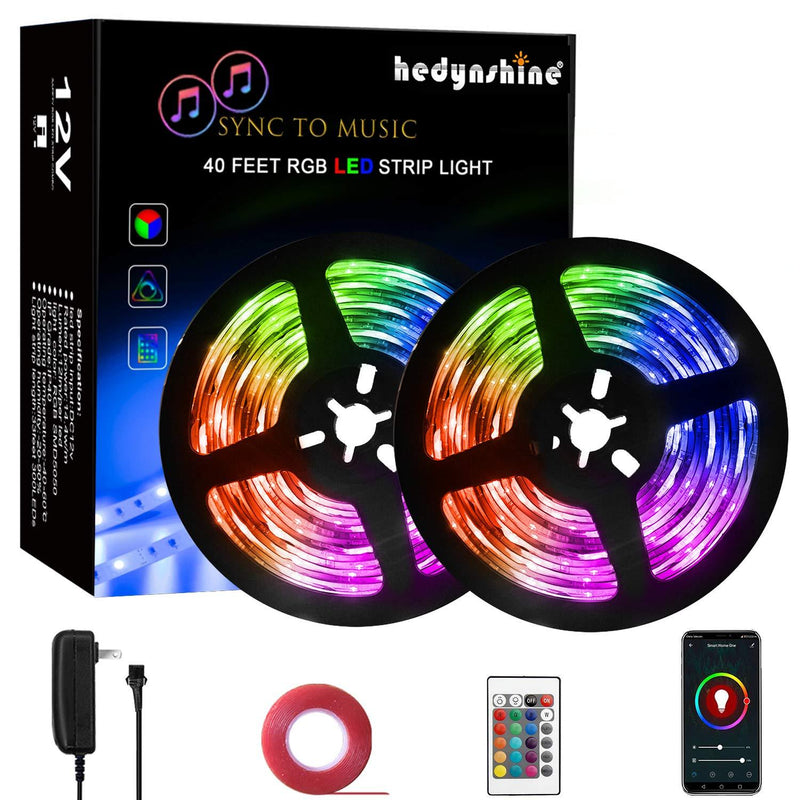 [AUSTRALIA] - 40FEET Bluetooth Music Light Strips, HEDYNSHINE 24key Remote Control RGB Strips, 360pcs Colorful with Music Sync Strip Lights, LED Wireless Light Strips 