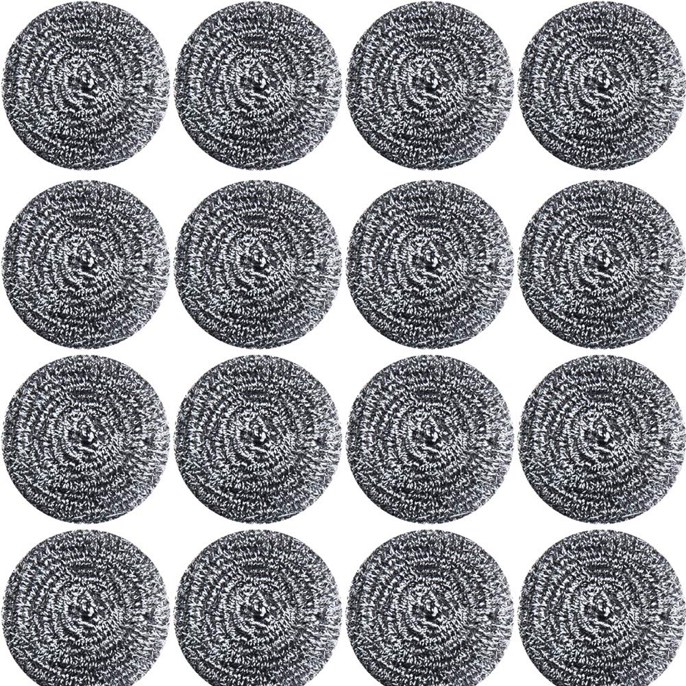 16 PCS Stainless Steel Sponges Scrubbers Cleaning Ball Utensil Scrubber Density Metal Scrubber Scouring Pads Ball for Pot Pan Dish Wash Cleaning for Removing Rust Dirty Cookware Cleaner (16 Packs) 16 Packs
