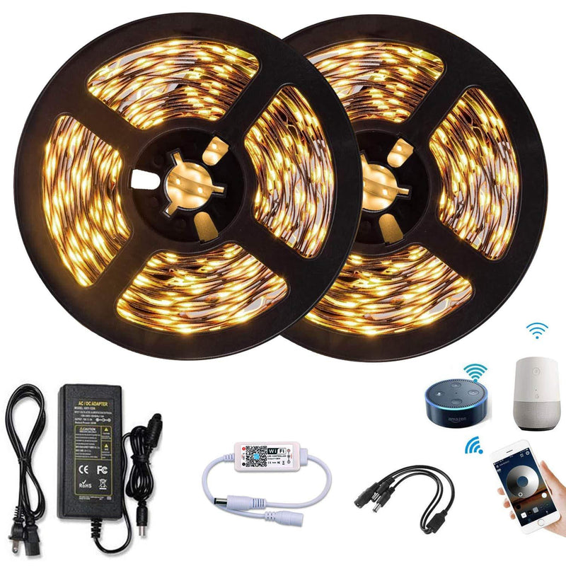 [AUSTRALIA] - Goldwin Smart WiFi Control Warm White 33ft 10m Flexible LED Strip Lights Full Set 3000K 600 LEDs 2835 Compatible with Amazon Alexa and Google Assistant 12V Dimmable Ribbon Light with Power Adapter 