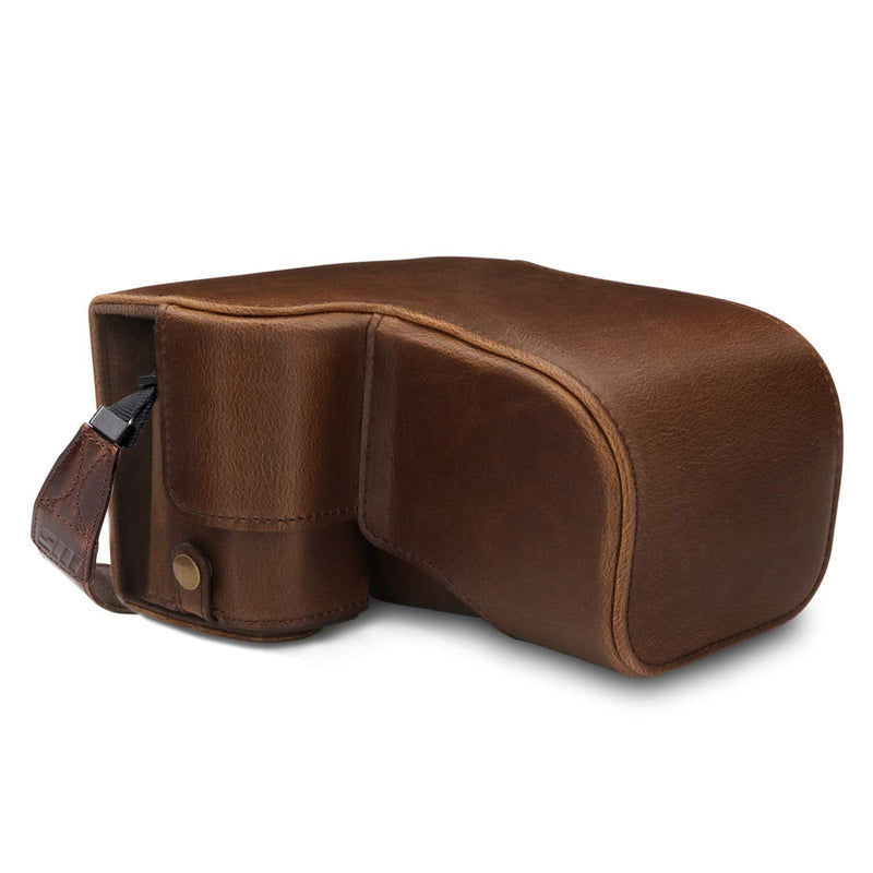 MegaGear Ever Ready Leather Camera Case Compatible with Sony Alpha A6100, A6400 (18-135mm) Brown