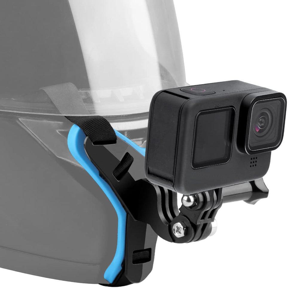 Motorcycle Helmet Chin Strap Mount for GoPro Hero 10, 9, 8, 7, (2018), 6 5 4 3, Hero Black, Session, Xiaomi Yi, SJCAM (Blue) Blue