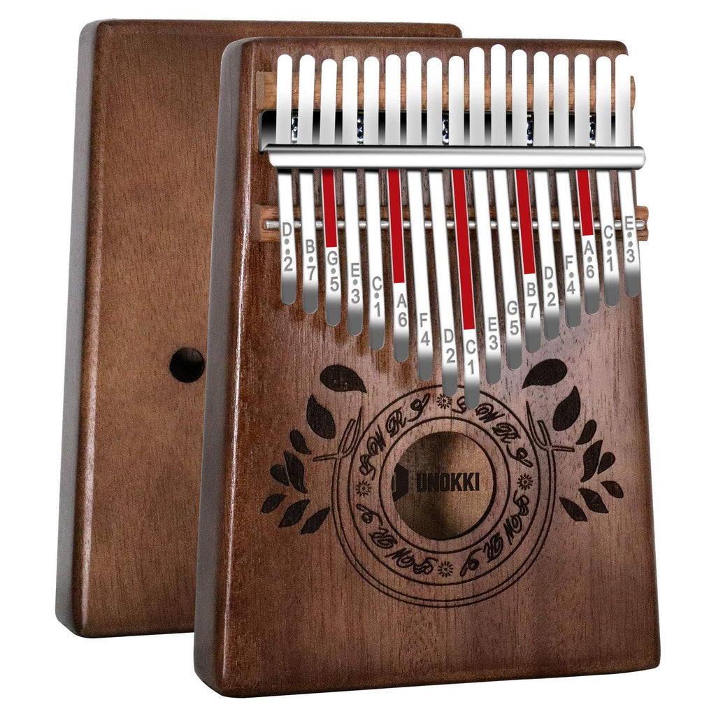 UNOKKI Kalimba 17 Keys Thumb Piano with Study Instruction and Tune Hammer, Portable Solid African Wood Finger Piano, Gift for Kids Adult Beginners (Chocolate Brown).