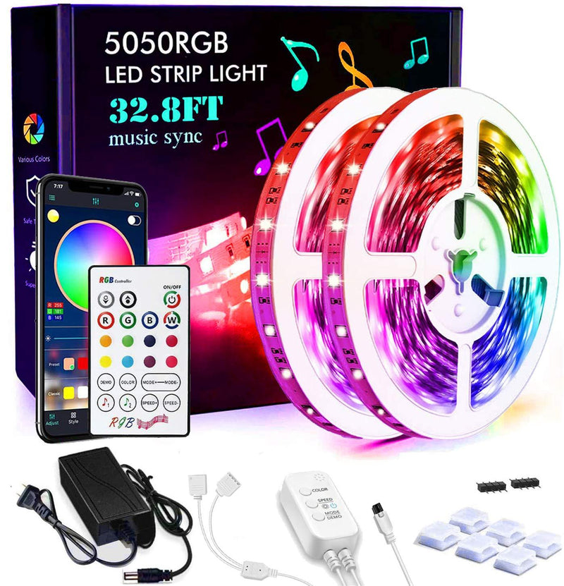 [AUSTRALIA] - Wrrlight LED Strip Lights RGB Strips 32.8ft Tape Light 300 LEDs SMD5050 Music Sync Color Changing + Bluetooth Controller + 24Key Remote Control Decoration for Home TV Party - APP Controlled 