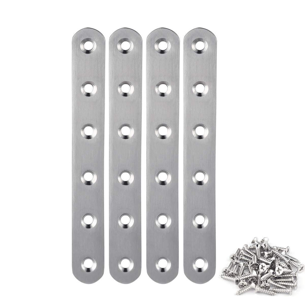 4 Pieces Stainless Steel Straight Brace (6.1 x 0.7 inch，156 x 18 mm) Flat Straight Braces, Straight Brackets, 24 Pieces Screws Included 6.1 inch