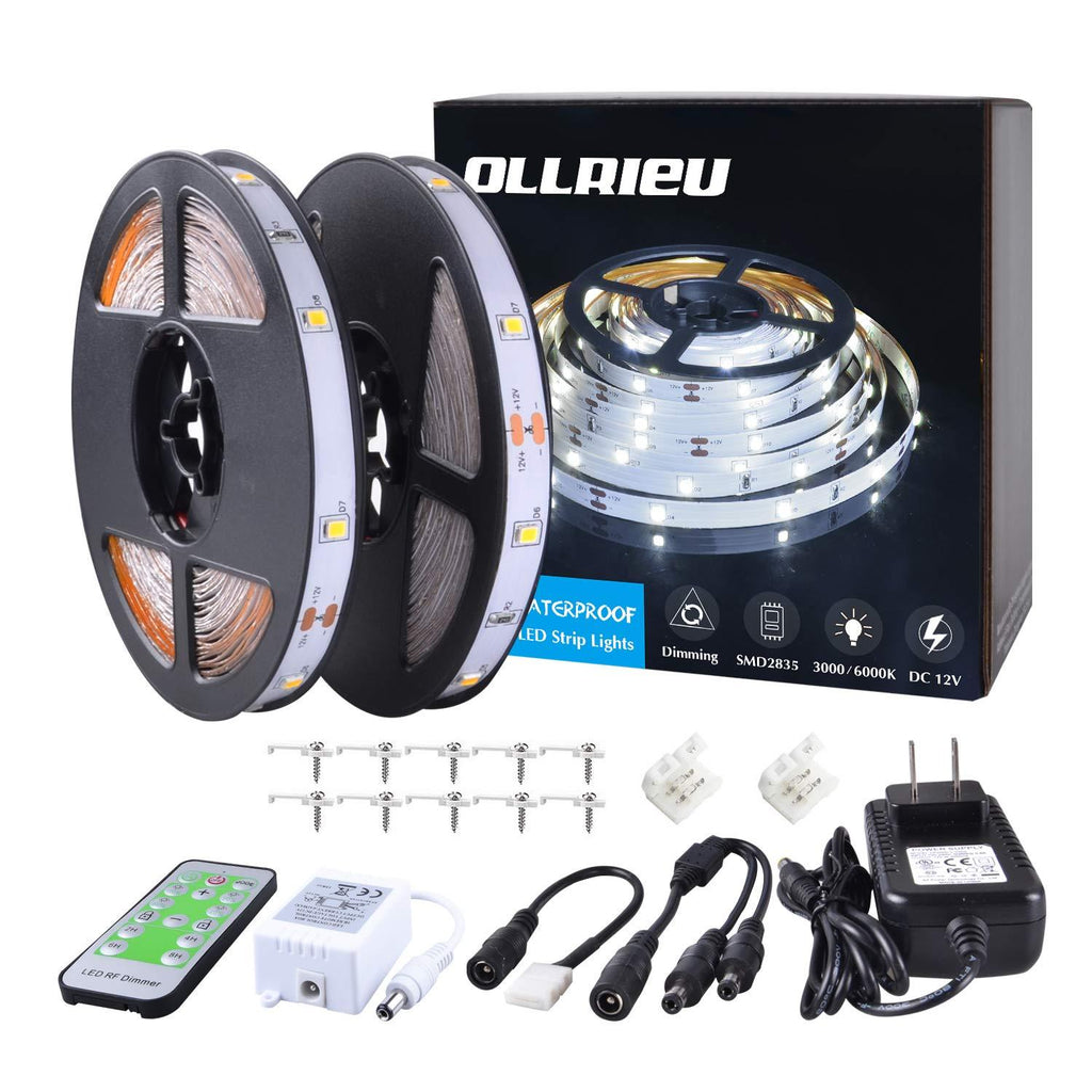 [AUSTRALIA] - ollrieu LED Strip Lights 50ft Dimmable Tape Light Bright White Connectable Cuttable 450 Units 2835 SMD with 12V Power Plug in RF Remote Flexible Indoor Rope Lighting for Bedroom Cabinet Kitchen Mirror 50FT/15M 50ft Daylight White 