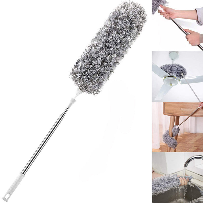 HEOATH Microfiber Feather Duster with Extendable Pole, 30-100 inches Extra Long Cobweb Duster for Cleaning, Bendable Head, Non-Scratch, Washable Duster for Ceiling, Fan, Furniture 100 Inch