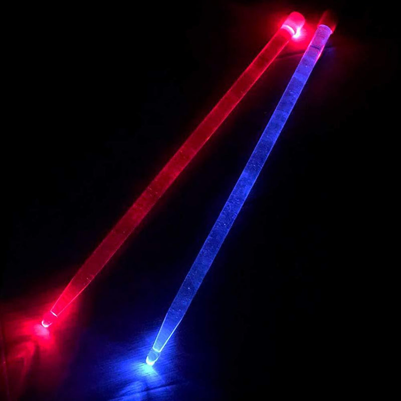 YiPaiSi 5A Acrylic Drum Stick Red & Blue Glow LED Drumsticks, Lighted Drumsticks, Light LED Drumsticks, Bright LED Light Up Drumsticks, Glow in The Dark Jazz Drumsticks (Red & Blue)