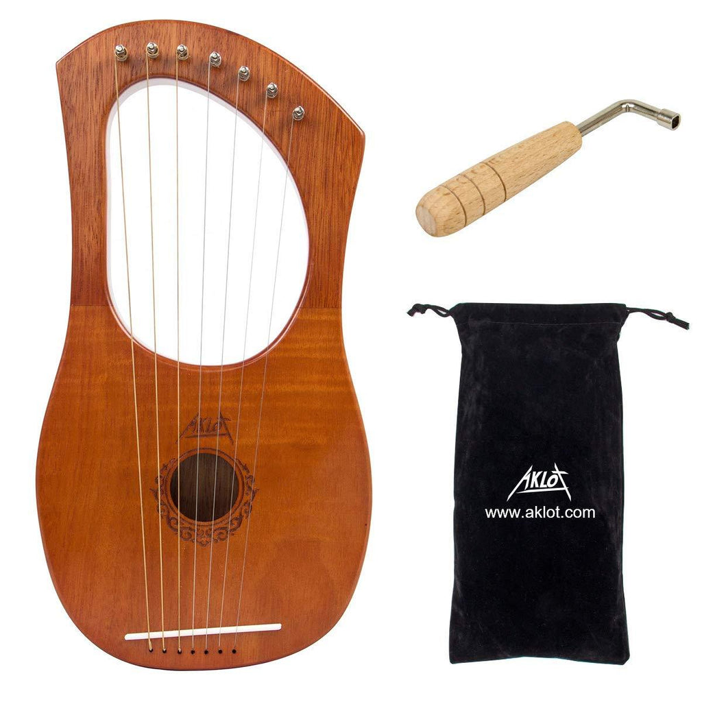 Aklot Lyre Harp, 7 Metal String Bone Saddle Mahogany Lye Harp with Tuning Wrench and Black Gig Bag 7 Strings