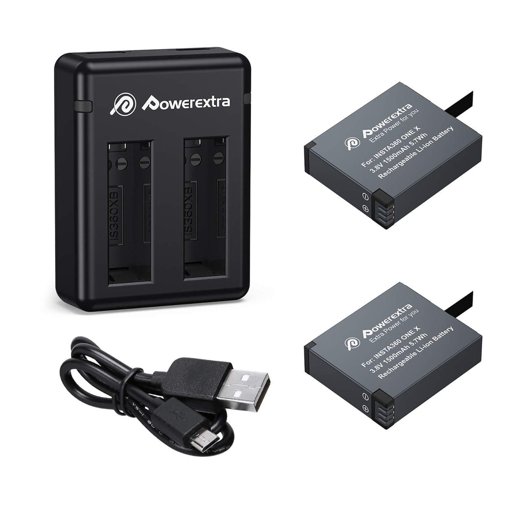 Powerextra 2 x 1500mAh Battery and Dual USB Charger Compatible with Insta360 ONE X