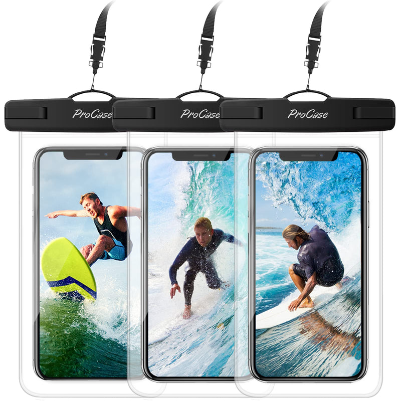 ProCase Universal Waterproof Pouch up to 7", Cellphone Dry Bag Underwater Case for iPhone 13 Pro Max/12 11 Pro Max/Xs Max/XR/8 Plus/Mini, Galaxy S21 Ultra A42,Moto,Pixel -3 Pack, Clear