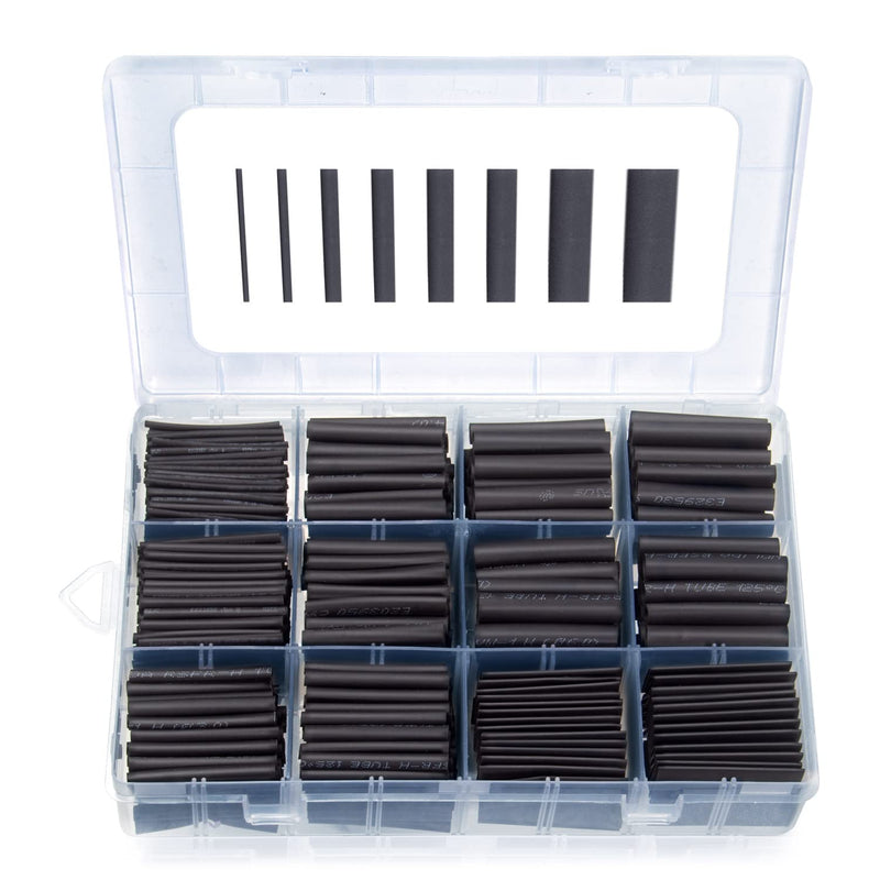 MILAPEAK 650 PCS Heat Shrink Tubing Kit, UL Approved Heat Shrink Tube Wire Wrap, 2:1 Ratio Electrical Cable Sleeve Assortment with Storage Case for Long Lasting Insulation Protection (8 Sizes, Black)