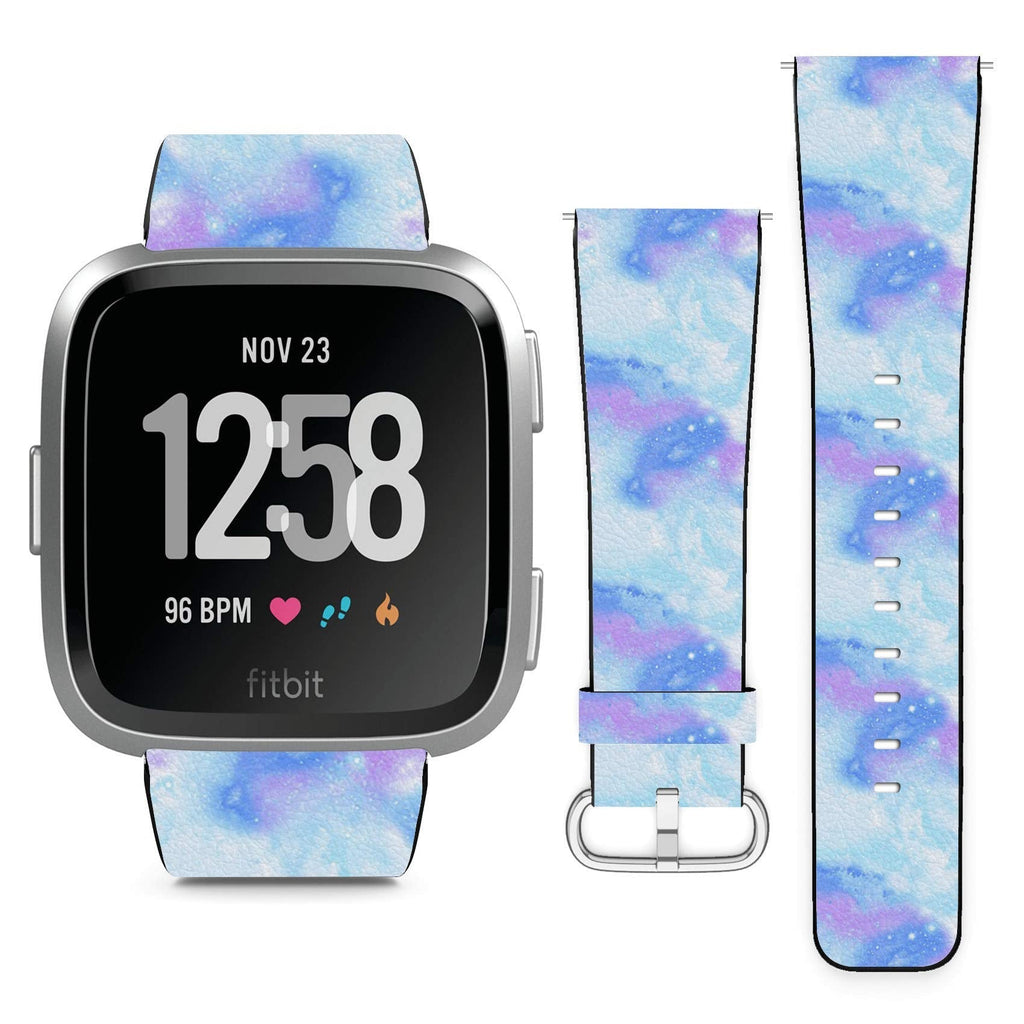 Compatible with Fitbit Versa, Versa 2, Versa Lite, Leather Replacement Bracelet Strap Wristband with Quick Release Pins // Blue Galaxy Space Marble