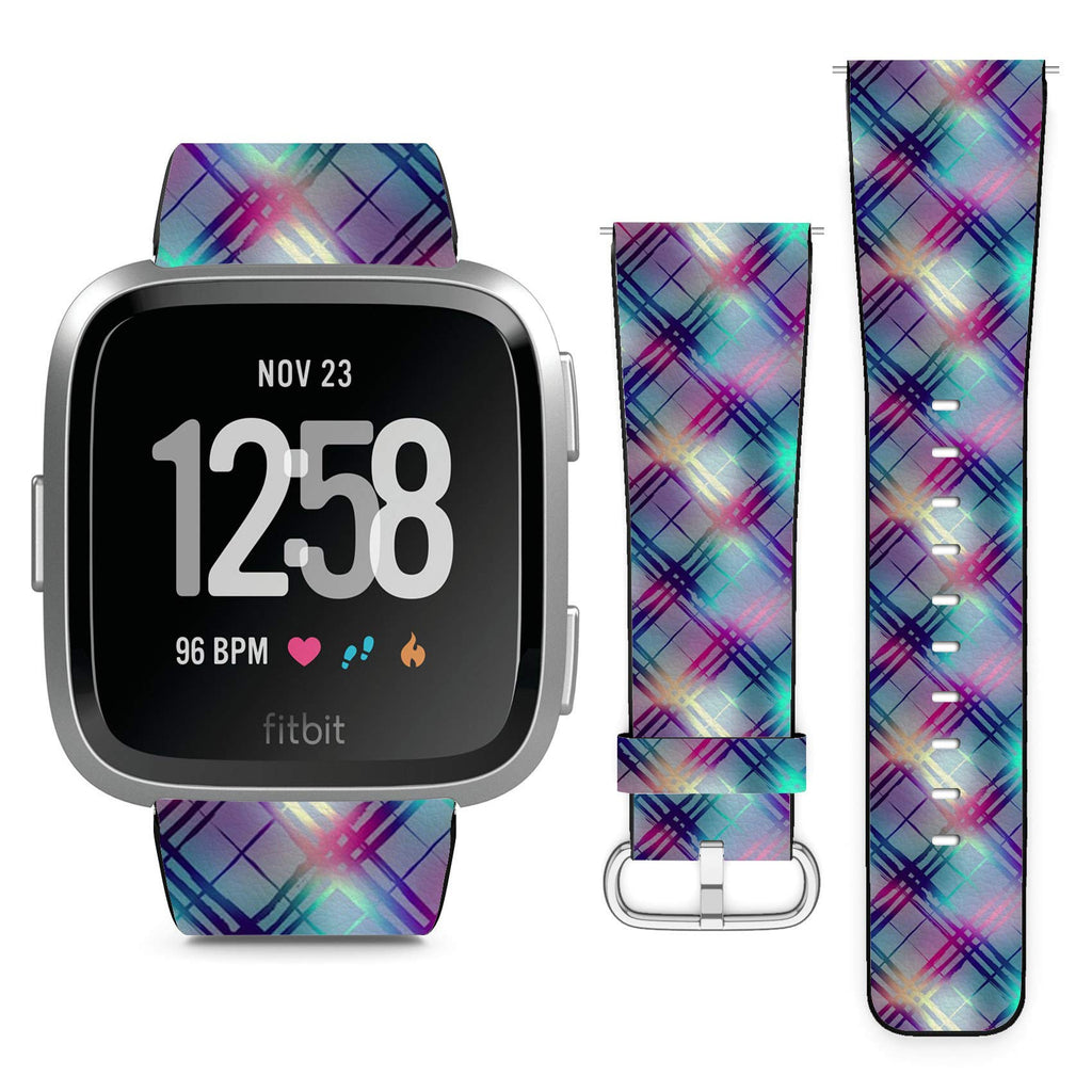 Compatible with Fitbit Versa, Versa 2, Versa Lite, Leather Replacement Bracelet Strap Wristband with Quick Release Pins // Diagonal Plaid