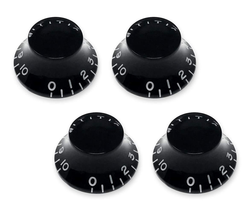 Vintage Forge Black Top Hat Bell Knobs for Epiphone Les Paul Import Electric Guitar (Set of 4) Non-Recessed Fits 18 Coarse-Spline Alpha (Metric) Split Shaft Pots BK18M-BLK4