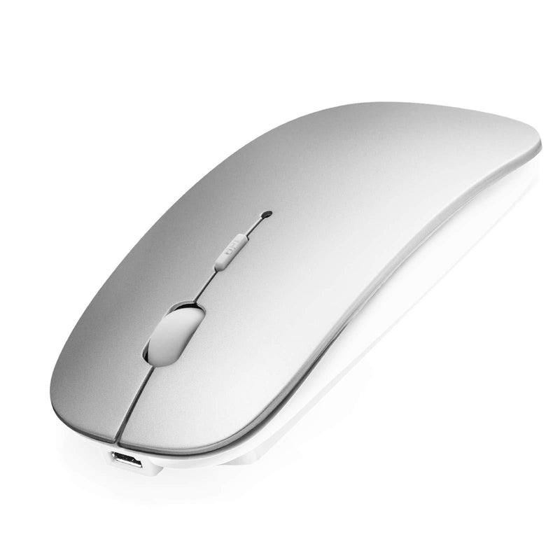 Bluetooth Mouse for Laptop/iPad/iPhone/Mac(iOS13.1.2 and Above) / Android PC, Wireless Mouse Slim USB Rechargable Quiet Mice for Windows/Linux/Notebook/Mac/MacBook Air, Bluetooth4.0 Silver