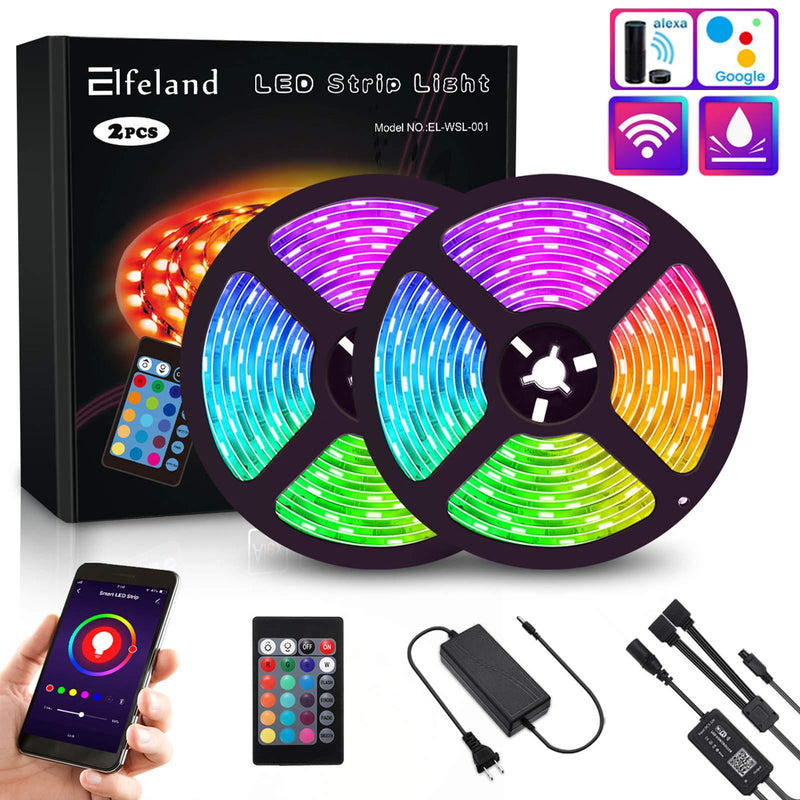 Elfeland LED Strip Lights WiFi 32.8FT 10M 300 LEDs SMD 5050 Color Changing Kit Work with Alexa Google Assistant Strip Lights Wireless Phone APP Controlled Rope Lights Flexible Tape Lights