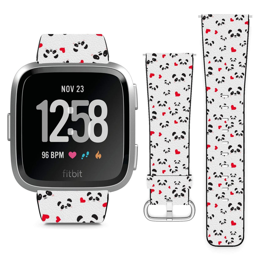Compatible with Fitbit Versa, Versa 2, Versa Lite, Leather Replacement Bracelet Strap Wristband with Quick Release Pins // Cute Panda Face