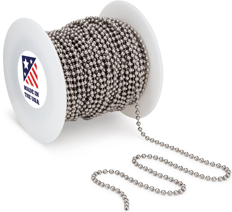 Beaded Ball #6 Chain - Stainless Steel 100 Feet Spool for Plumbing and Industrial Equipment Labeling, Commercial Retaining Applications and Vertical Blinds