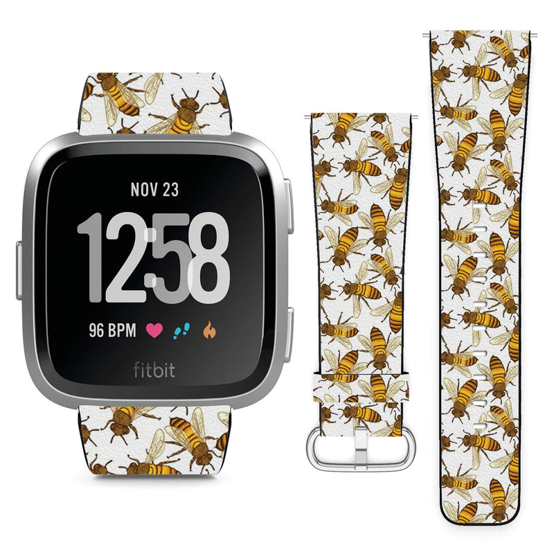 Compatible with Fitbit Versa, Versa 2, Versa Lite, Leather Replacement Bracelet Strap Wristband with Quick Release Pins // Honey Bees Honeycomb